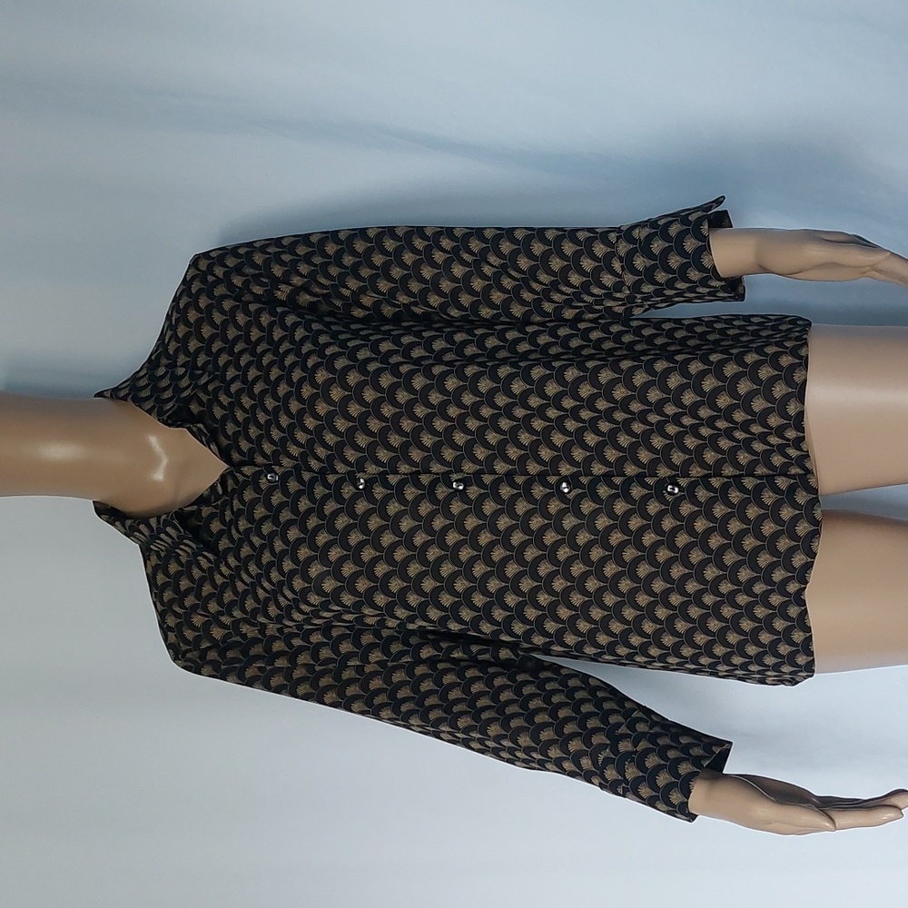 Liz Claiborne Petite Black Yellow Long Sleeve Button Down Blouse Petite Size M